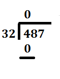 step 2 subtraction in long division problem 487 divided by 32