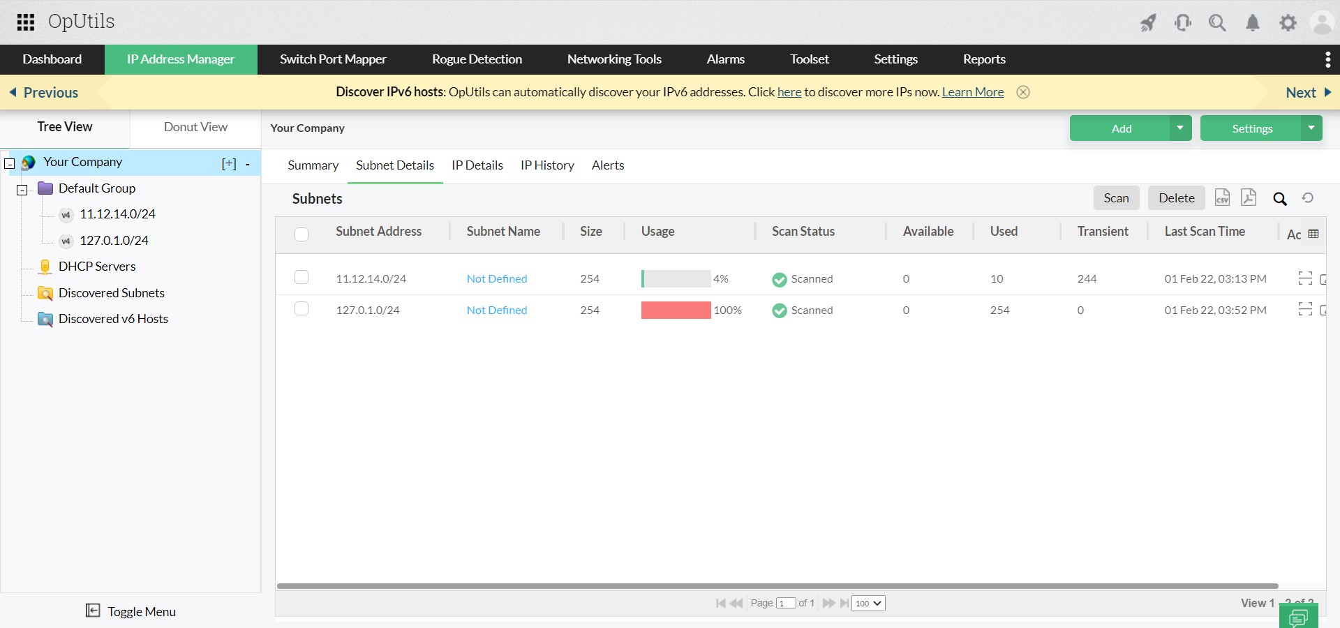 IP Address Management Summary View