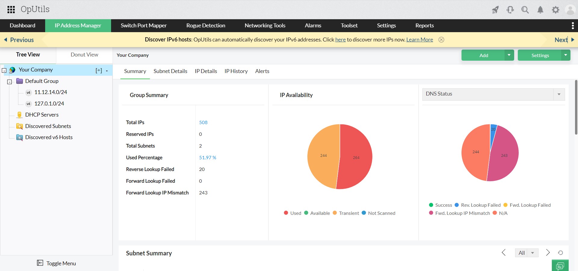 IP Address Management Hierarchical Tree View