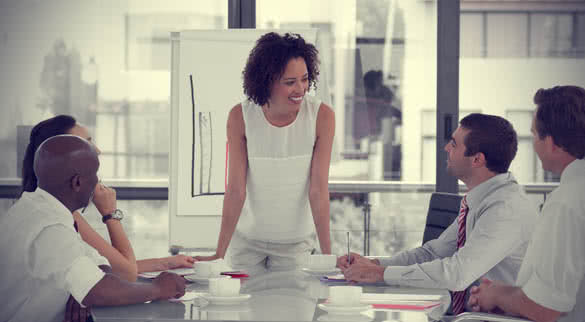 Female business woman giving a presentation